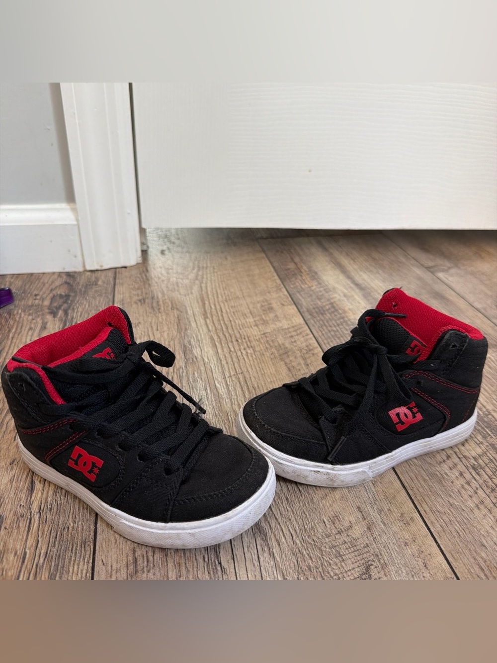 DC Kids Black High-Top Sneakers with Red Accents
